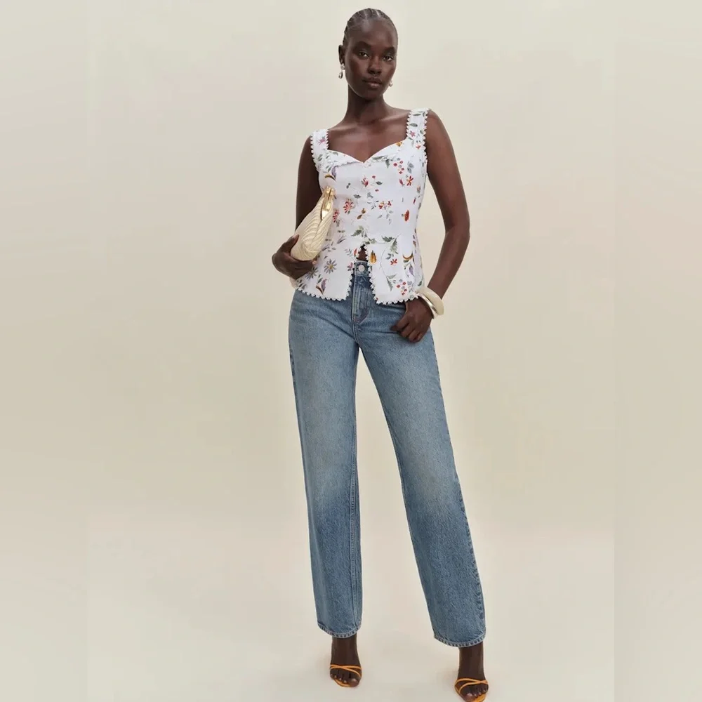 Reformation Viola Linen Top in Corsini. Brand new without tags,  never worn. - Picture 4 of 12